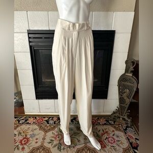 VTG Elegant Cream Women's lined High-Waisted Trousers 100% silk